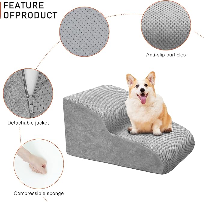 Dog Stairs for Small Dogs, High Density Foam Dog Ramp, Extra Wide Non-Slip Pet Steps for High Beds Or Couch, Soft Foam Doggie Ladder for Dogs Injured, Older Pets, Small Cats