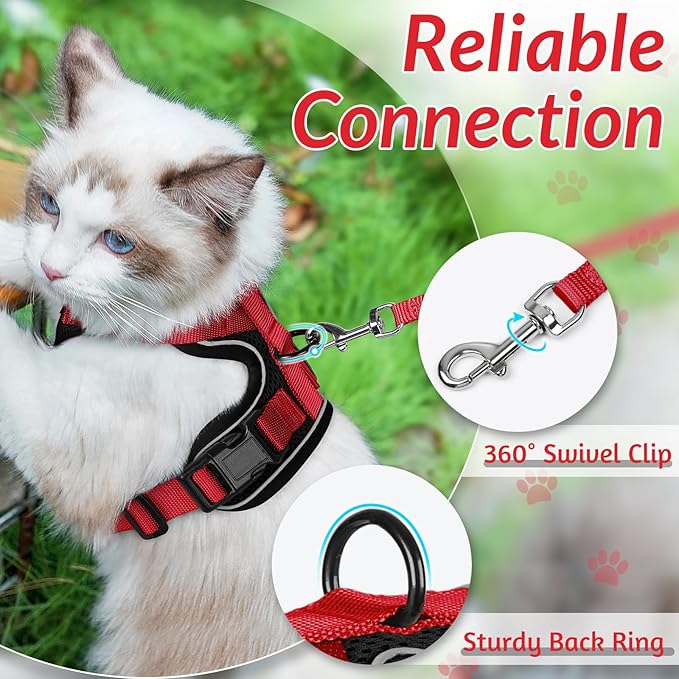 rabbitgoo Cat Harness and Leash for Walking, Escape Proof Soft Adjustable Vest Harnesses for Cats, Easy Control Breathable Reflective Strips Jacket, Black & Red, S