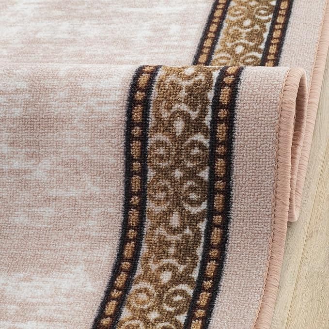 Antep Rugs Alfombras Bordered Modern 2x7 Non-Slip (Non-Skid) Low Pile Rubber Backing Indoor Area Runner Rug (Beige, 2' x 7')