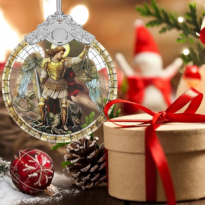 Archangel Michael Christmas Ornaments, 3" Stained Glass Christmas Decor, Christmas Tree Ornaments, Gifts for Men, Unique Gift Idea, Perfect for Holiday Party, Tree, Window, Home Decor