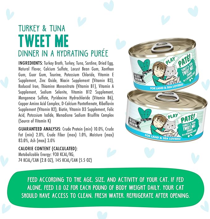 B.F.F. Play - Best Feline Friend Paté Lovers, Aw Yeah!, Turkey & Tuna Tweet Me! with Turkey & Tuna, 5.5oz Can (Pack of 8)