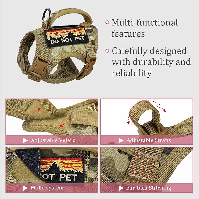 Tactical Cat Harness for Walking Escape Proof,Adjustable Pet Vest Harness,Soft Mesh Padding Large Cat,Small Dog with Quick-Release Buckle and Rubber Handle
