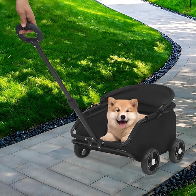 Small Dog Stroller, Pet Stroller for Shopping Walking, 4 Wheels Folding Dog Cart, for Cats/Dogs Weighing Less Than 15.43 Pounds (Black)