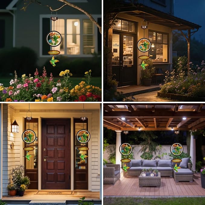 Hummingbird Solar Lantern Outdoor Waterproof Welcome Sign lamp Birthday Gifts for Women Mom Outside Hanging Lights Decor for Garden Yard Patio Backyard Porch