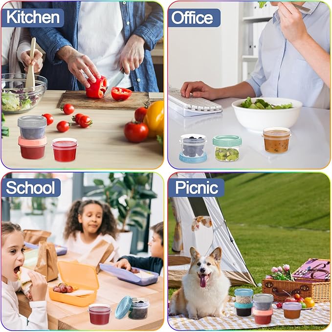 6pcs 2 oz Salad Dressing Container To Go Small Sauce Containers with Lids, Reusable Condiment Cups for Lunch Box, Leakproof, Freezer, Microwave & Dishwasher Safe