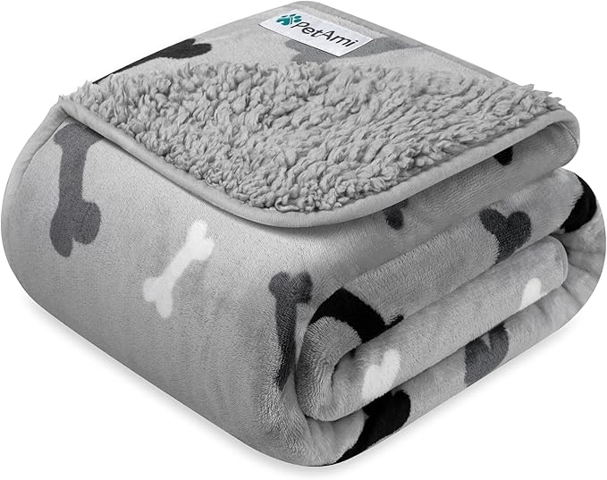 PetAmi Waterproof Dog Blanket for Small Medium Dogs, Pee Proof Pet Blanket for Couch Bed, Reversible Water Proof Blanket for Puppy Indoor Cat, Soft Dog Fleece Blankets Washable, 29x40 Bone Gray