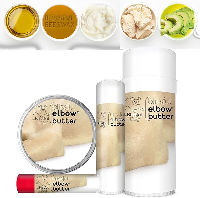 The Blissful Dog Elbow Butter for Dry, Cracked Calluses, Lick-Safe Dog Balm, Soothing Elbow Balm with Moisturizing Shea Butter, Almond, Olive, and Essential Oils, Pet Supplies, 2.25 oz. Stick