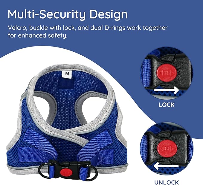 BELLA & PAL Step in Vest Harness for Small and Medium Dogs, No Pull Small Dog Harness with Leash Set, Comfortable Air Mesh Dog Vest Harness with Reflective Strip (Sapphire(Round Rope), XXS)