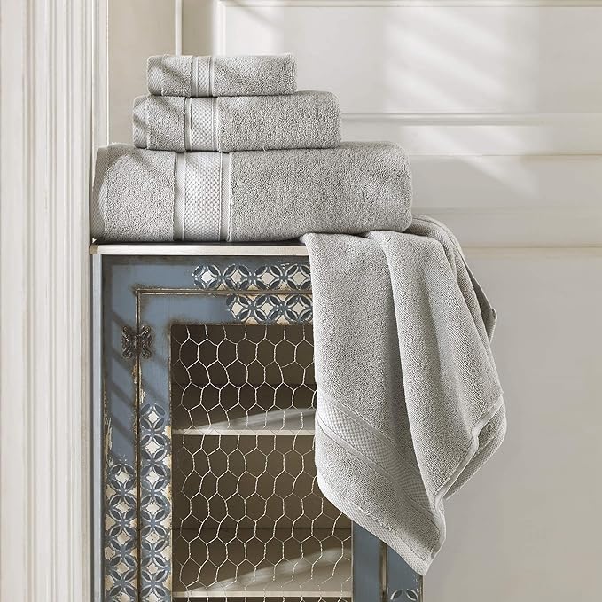 NOVA Luxury Linen - Hotel Quality Turkish Towel Set for Bathroom (6 Pcs Towel Set, Mirage Grey)