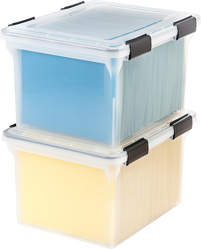 IRIS USA 32 Quart WEATHERPRO Plastic Storage Box with Durable Lid and Seal and Secure Latching Buckles, Clear with Black Buckles, 6 Pack