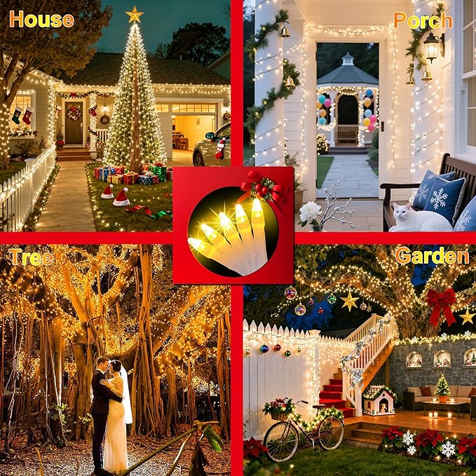 1500 LED Christmas Lights Outdoor Use, 470ft 12 Modes Warm White LED String Lights with Timer Dimmable, Waterproof Christmas Lights for Tree Xmas Patio Yard Fence Balcony Garden Decorations