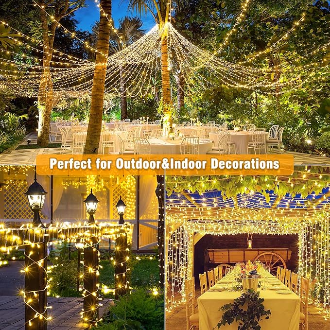 328ft 1000 LED Christmas Lights Outdoor Waterproof, Warm White Christmas String Lights Indoor Clear Wire 8 Modes, Plug in Twinkle Fairy String Lights for Bedroom Wedding Classroom Garden Decorations