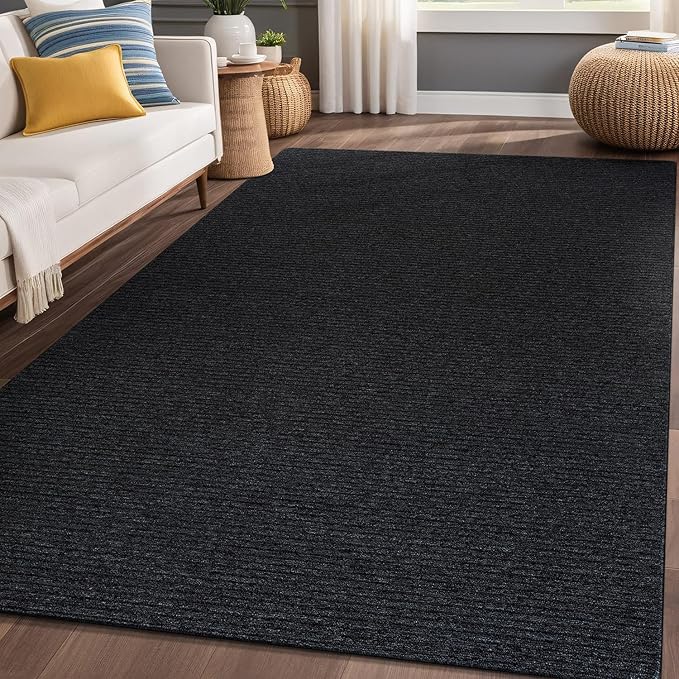 Non Slip Dark Gray Solid Rubber Back Thing Rug for Living Room 8x10 Area Rugs for Kitchen, Rugs for Bedroom, Stain Resistant Easy Cleaning Non Shedding Carpet Dark Gray 8 x 10