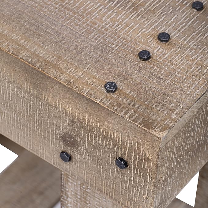 62.9" Vintage Entryway Table - Solid Cedar Wood with Natural Grain, 6 Reinforced Legs & 4.5" Thick Desktop, Metal Rivet Decor & Plank Under-Shelf, Console Table for Hallway, Living Room (Natural)