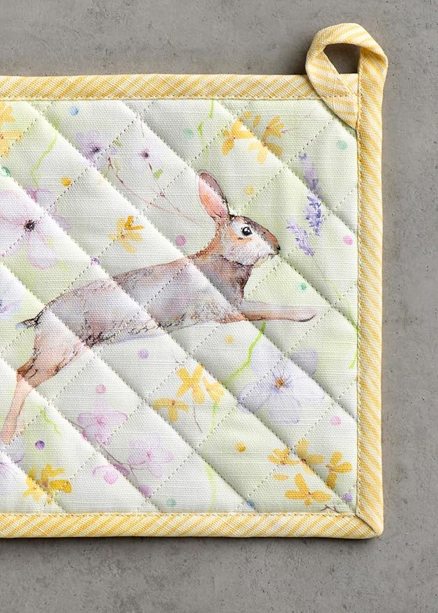 Maison d' Hermine Pot Holders 100% Cotton Heat Resistant Potholders 8" x 8" Hot Pads with Loop BBQ, Cooking, Baking, Grilling, Kitchen, Handling Hot Pans Spring/Summer (Pack of 1, Easter Zest)