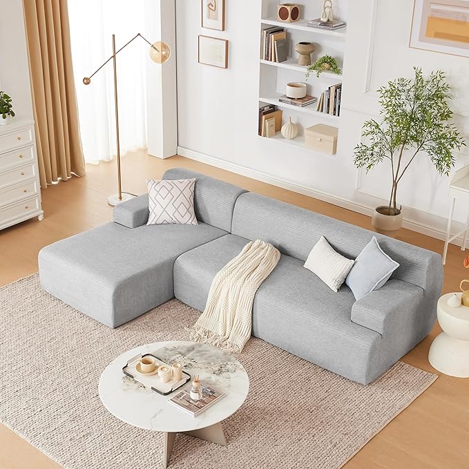 107” Modular Sectional Sofa, Boneless Couch Modern Sofa for Living Room, High Density Sponges Cloud Couch Sectional, L-Shape Couches for Living Room, LightGrey