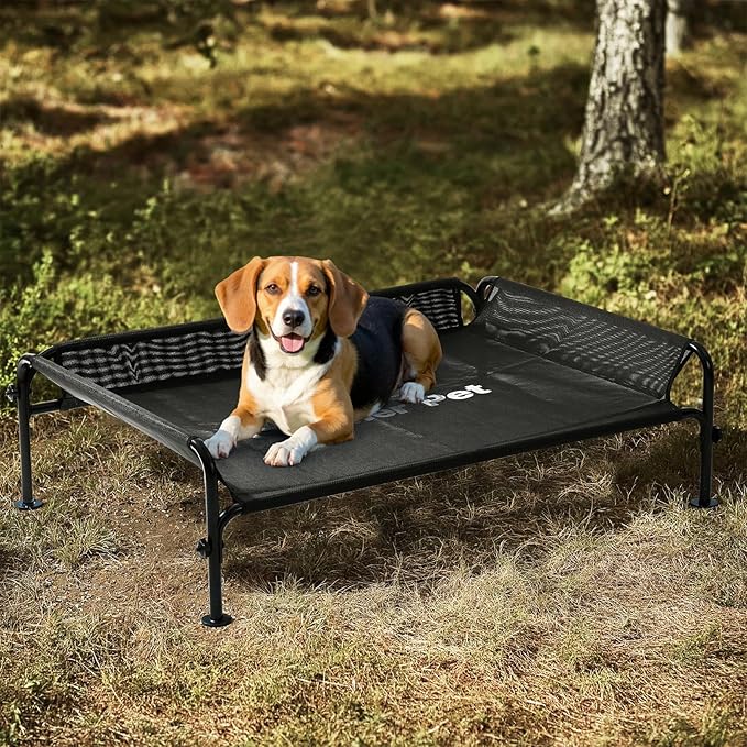 Gardner Pet Elevated Dog Bed for Medium Size Dog, Outdoor Raised Bed Waterproof Portable Cooling Cot Pet Hammock Bed with 3-Sided Guardrail, Breathable Mesh, Black, 42 Inches