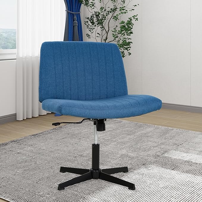 FDW Criss Cross Chair Armless Cross Legged Office Desk Chair Adjustable Swivel Ergonomic Gaming Chair No Wheels Backrest with Wide Seat Native Sponge Computer Task Vanity Chair for Home Office,Blue