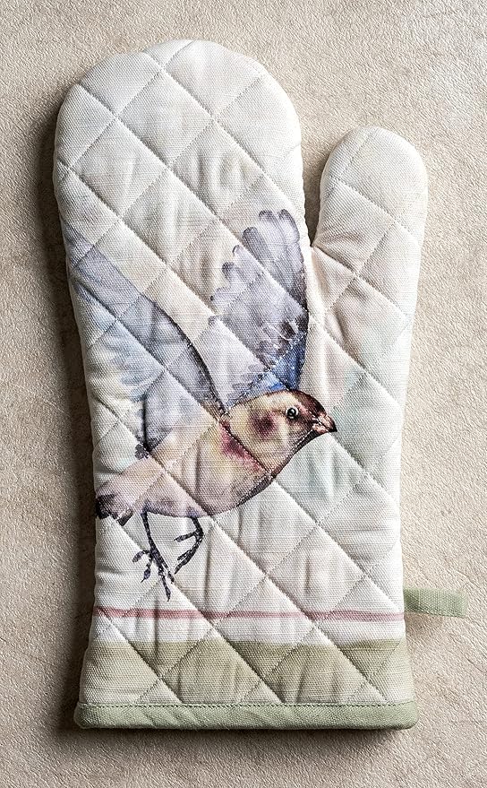 Maison d' Hermine Oven Gloves 100% Cotton Easter Oven Mitt Heat Resistant BBQ Cooking Gloves with Loop for Grilling, Microwave, Barbeque, Flying Birds Spring/Summer (Oven Mitt (7.5''''x13''''))