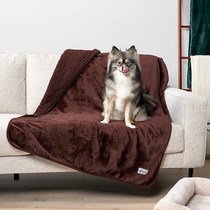 PetAmi Waterproof Dog Blanket for Medium Large Dogs, Pee Proof Pet Blanket for Couch Bed, Reversible Water Proof Blanket for Puppy Indoor Cat, Soft Dog Fleece Blankets Washable, 40x60 Brown