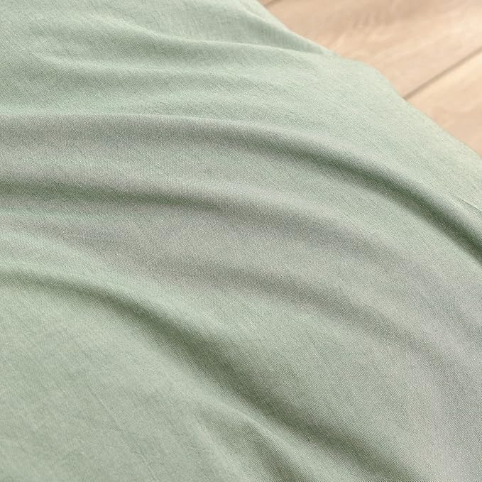 BESTOUCH Duvet Cover Set 100% Washed Cotton Linen Feel Super Soft Comfortable Chic Lightweight 3 PCs Home Bedding Set Solid Green King