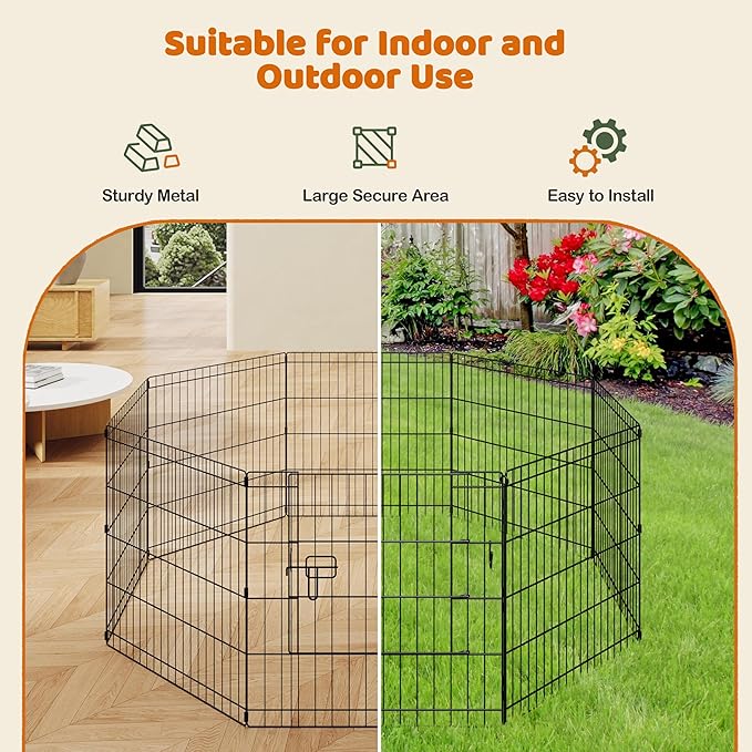 Yaheetech 24" High 8 Panel Dog Playpen Foldable Metal Pet Exercise Pen Puppy Play Fence with Door for Small Animals Black