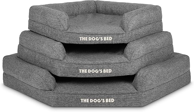 The Dog’s Bed Memory Foam Waterproof Corner Dog Bed, Large, Grey Linen, Eases Pet Arthritis & Hip Dysplasia Pain, Therapeutic & Supportive, Washable Linen Fabric Cover