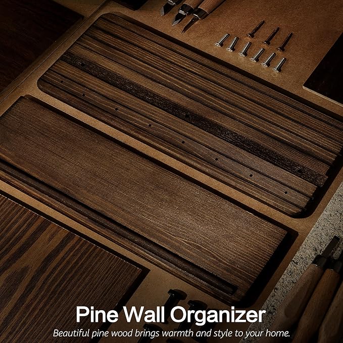 Rebee Vision Retro Key Holder Wall Mount for Room Decor – Farmhouse Key Hanger with 8 Durable Hooks & Floating Shelf for Coat Rack – Mail Organizer for Entryway, Wall Decor, or Office Decor (Brown)