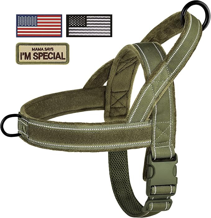 Forestpaw No Pull Dog Harness with Flannel Lining, Reflective Escape Proof Vest for Large Dogs, Quick Release Comfortable for Walking Training (Includes Patches),Green XL