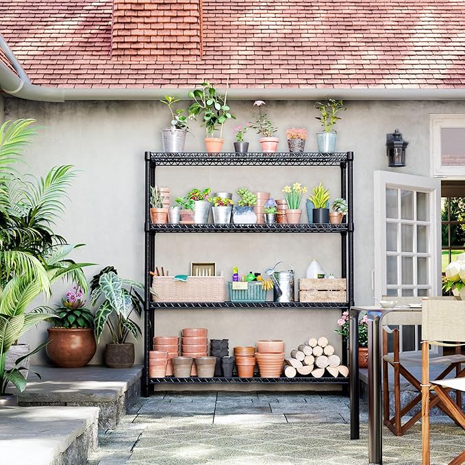 IZEUK 4-Tier Metal Garage Shelving, Heavy Duty Adjustable Storage Rack Organizer, Industrial Steel Shelves for Basement, Kitchen, Office, Warehouse (Black, 17.7" D x 59.1" W x 70.9" H)