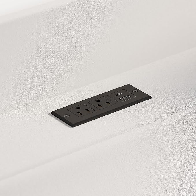 Allewie Velvet Queen Upholstered Bed Frame with Wingback Storage Headboard & Charging Station, Platform Bed with Diamond Tufted Design & Gold Trim, No Box Spring Needed, Easy Assembly, White