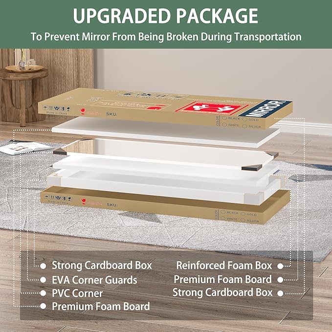 Hasipu Door Mirror Full Length, 44"x 16" Full Body Over The Door Hanging Wall Mounted Mirror for Bedroom, Living Room, Cloakroom, Square White