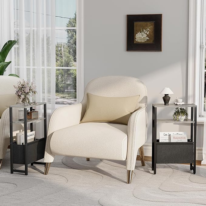 Narrow Side Table, Slim End Table with Magazine Rack, Bedside Table for Small Spaces, 3 Tier Sofa Couch Table Nightstand for Living Room, Bedroom, Oak Grey LET503Q