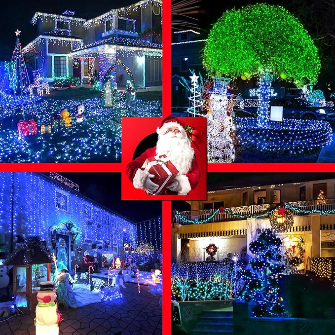 300LED Christmas Lights Indoor Outdoor Use Green Wire, 8 Lighting Modes 100FT Christmas Tree Lights with Timer & Memory, IP44 Waterproof for Tree Xmas Patio Yard Fence Balcony Garden Decor Blue