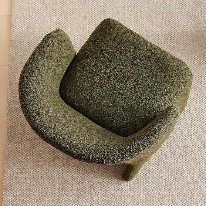 Modern Dining Chair Green Upholstered Barrel Home Kitchen Chair with Metal Frame, Comfy Accent Chair Teddy Velvet Single Sofa Chairs for Living Room,Bedroom