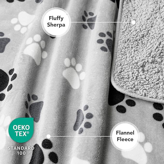 PetAmi Waterproof Dog Blanket for Medium Large Dogs, Pee Proof for Couch Bed, Reversible for Puppy Indoor Cat, Soft Fleece Washable, 40x60 Paw Gray