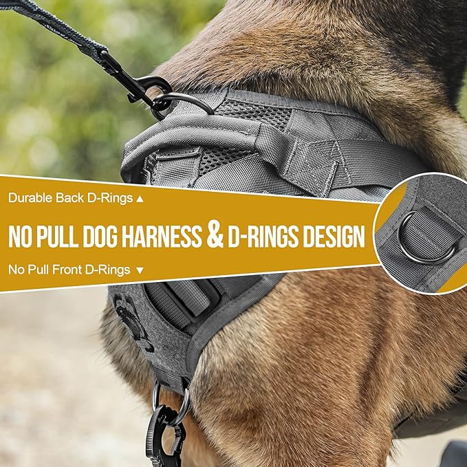 OneTigris Tactical No Pull Dog Harness for Small Dogs, Mesh Design Service Dog Vest Breathable Military Dogs Molle Vests with Handles, Harness for Walking Hiking Training