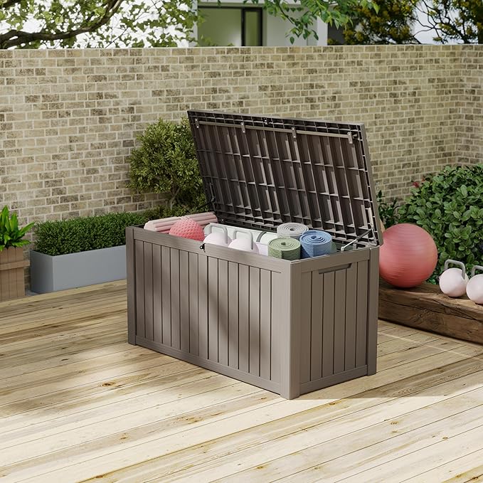 150 Gallon Outdoor Storage Box, Waterproof Resin Deck Box with Lockable Lid – Storage Cabinet for Patio Furniture, Pool Supplies, Garden Tools – Indoor & Outdoor Use