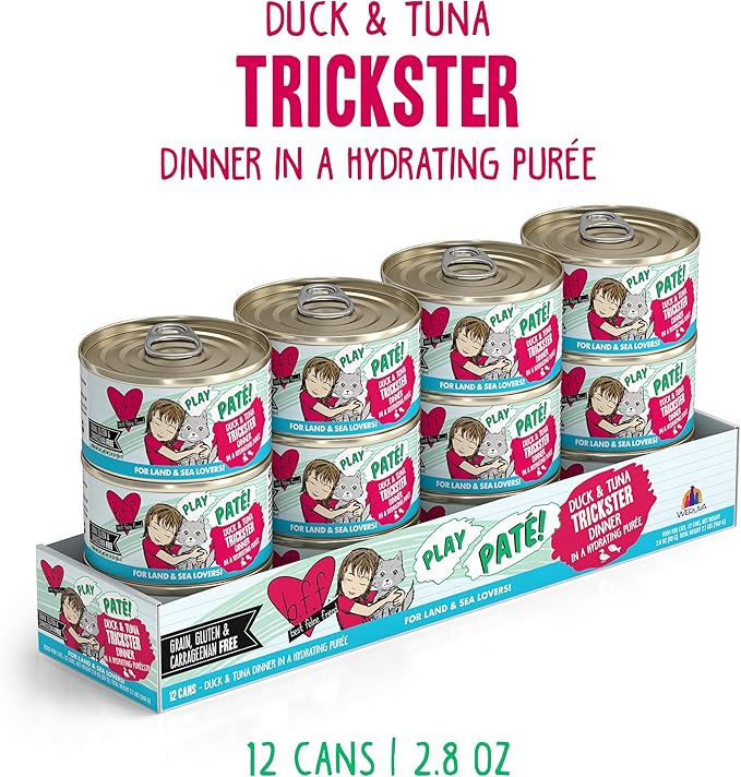 B.F.F. Play - Best Feline Friend Paté Lovers, Aw Yeah!, Duck & Tuna Trickster with Duck & Tuna, 2.8oz Can (Pack of 12)