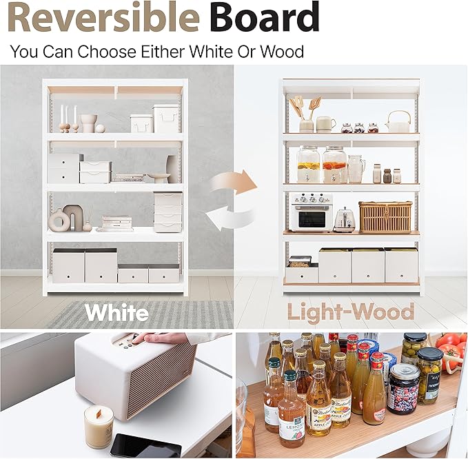 HOMEDANT House 5 Tier Laminated Metal Shelving Unit Adjustable Storage Utility Rack Heavy Duty Shelves Organization Multipurpose Shelf Kitchen Garage Pantry Closet (3, (XL Deep) 48.1" W, White)