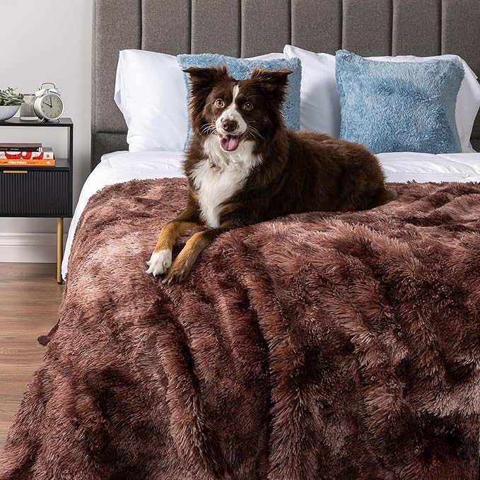 PetAmi Waterproof Dog Blanket for Small Medium Dogs, Calming Fleece Cat Blanket, Couch Protector Washable Sherpa Faux Fur Pet Throw for Puppy, Soft Reversible 29x40 Tie-Dye Brown