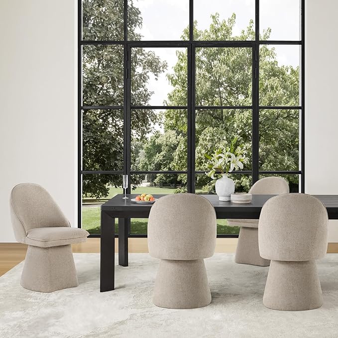 Swivel Dining Chairs Set of 2, Upholstered Mid Century Modern Deskchair with Round Back, Linen Fabric Kitchen Chairs for Dining Room, Bedroom, Dressing Room, Khaki