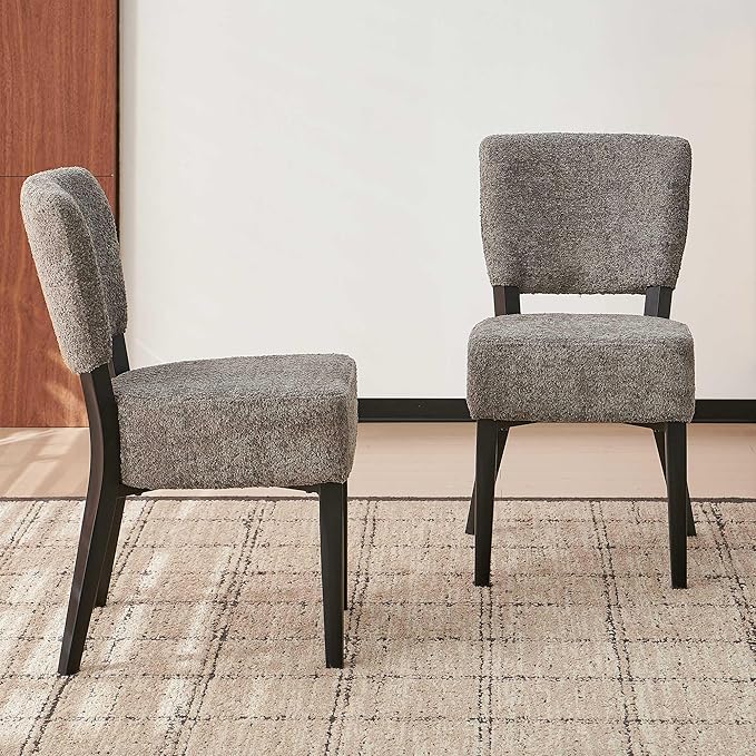 Howte Modern Dining Chairs Set of 2 with 6.3" Thick Seat Cushions, Space-Saving Stackable Upholstered Kitchen Chairs, Ergonomic Backrest & Black Metal Legs, Gray