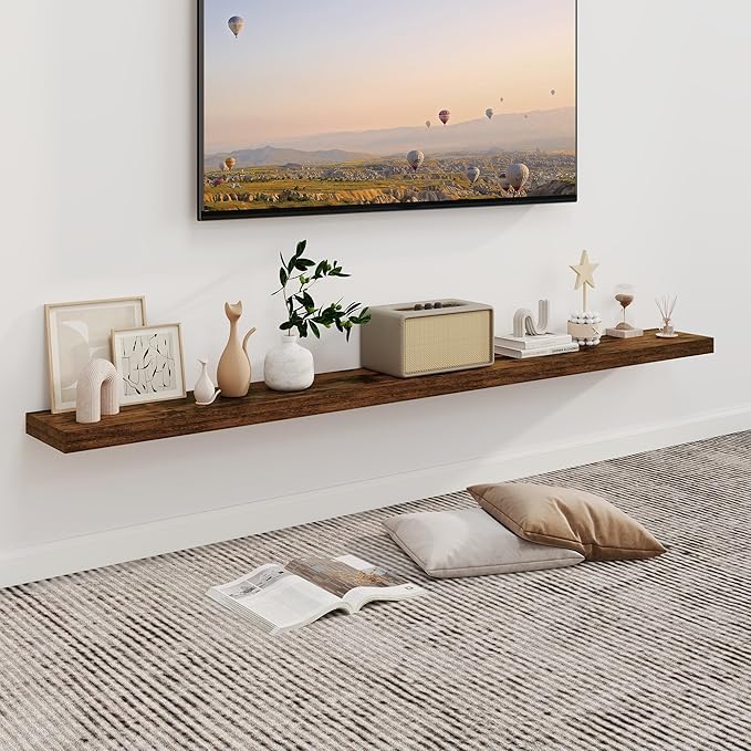 Fun Memories 72Inch Floating Shelves,Wall Mounted Rustic Wood Floating Shelf with Invisible Brackets for Storage & Decor,2 Pack Shelves for Bathroom,Bedroom and Kitchen,Brown