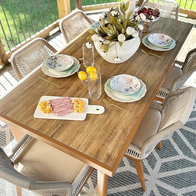 PURPLE LEAF Patio Dining Chair Set 2 Pieces Aluminum Modern Furniture Seating for Garden Kitchen Porch Outdoor Wicker Dining Chairs with Sunbrella Cushions, Deep Teak