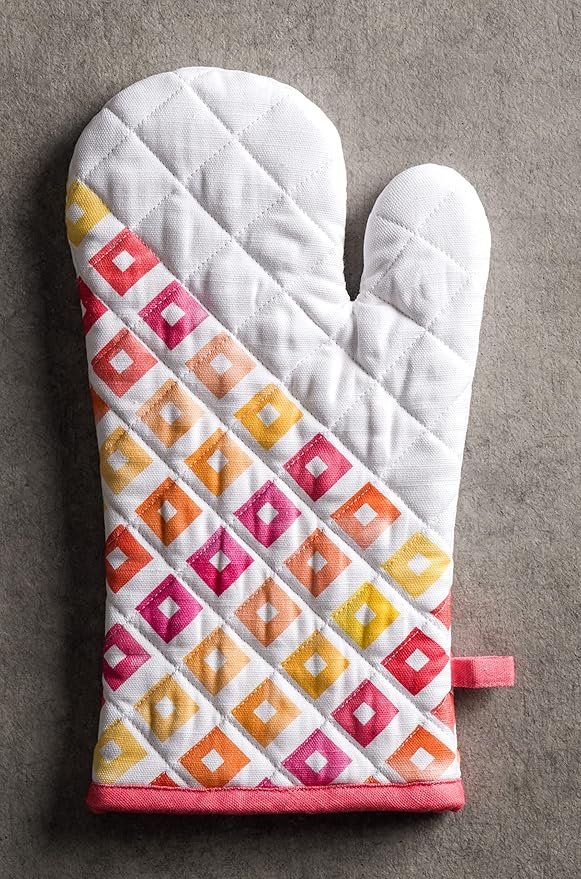 Maison d' Hermine Oven Gloves 100% Cotton Oven Mitt 7" x 13" with Loop Heat Resistant, BBQ, Cooking Gloves, Baking, Grilling, Kitchen, Handling Hot Pans Spring/Summer (Pack of 1, Summer Maze)