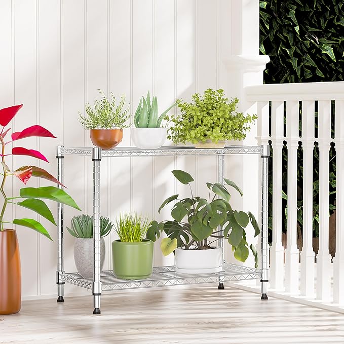 IZEUK 2 Tier Adjustable Metal Storage Shelving Unit, Heavy Duty Wire Rack Organizer for Kitchen, Living Room or Office, 220 lbs Capacity, 27.6 W x 11.8 D x 23.4 H, Chrome