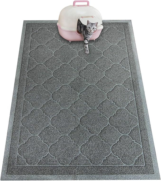 Cat Litter Mat, XL Size 47"X36" Litter Mat, Durable Trapping Rug, Non-Slip and Waterproof, Easy to Clean,Traps Litter from Litter Box(Extra Large Gray Khaki)