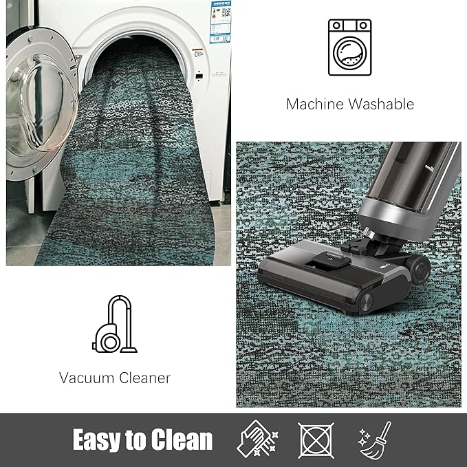 RUGSURE Washable Area Rug - 1/6 Thick - Stain & Water Resistant Non-Slip - Resistant Rug for Living Room, Bedroom, Nursery, Pet & Child Friendly, Vintage Charm Area Rugs (Green, 6' x 9')