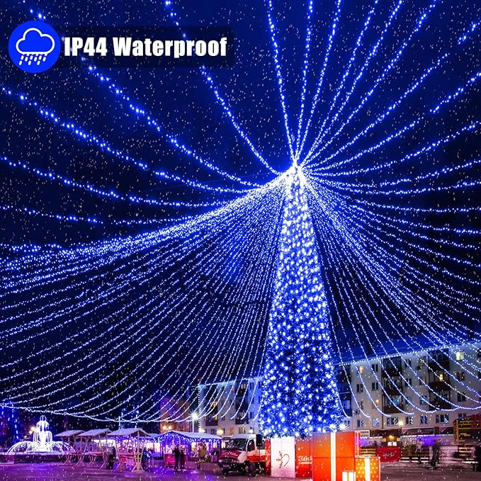 328FT 1000 LED Christmas Lights Outdoor - 8 Modes Christmas String Lights Clear Wire with Time Memory, Waterproof Plug in Fairy String Lights for Indoor Outdoor Home Party Garden Decoration, Blue